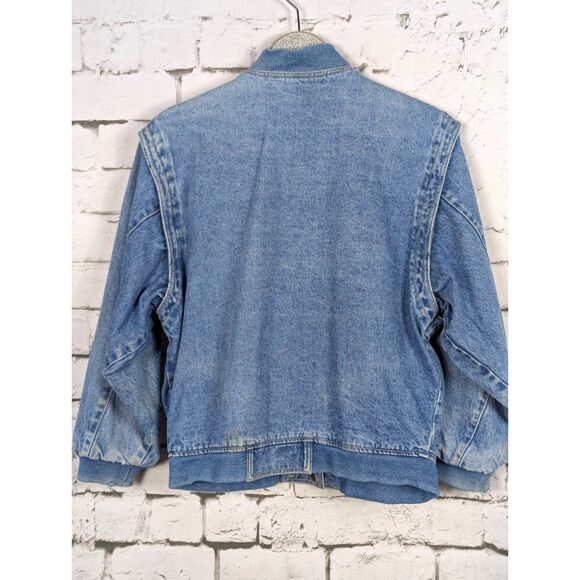 JAG Vintage 80s Distressed Grungy Punk Pop Graphic Denim Bomber Jacket Medium - Picture 5 of 14